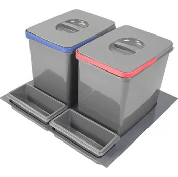 Odpadkový koš Interex Odpadkový kôš do zásuvky EVEREST 600 mm / Šedá 1 x 15 L / 2 x 7 L + 2 zásobníky