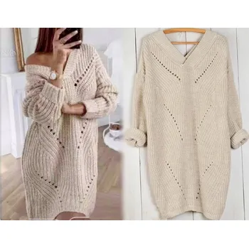 Dámské šaty Fashionweek Fashionweek Svetrové pletené šaty MD505 Béžový Universal