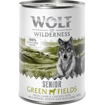 Krmivo pro psa 6x400g Wolf of Wilderness Senior - Green Fields -jehněčí & kuřecí