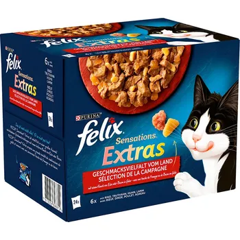 Krmivo pro kočku 24x85g Felix "Sensations Extras" - hovězí, krůtí, kuřecí, jehněčí