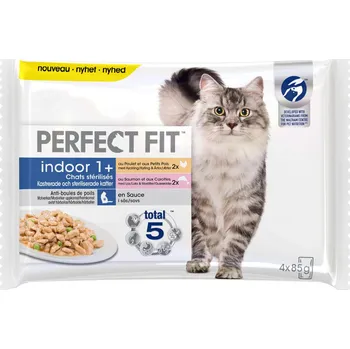 Krmivo pro kočku 4x85g Perfect Fit Sterilise Indoor Adult 1+ - (kuře & losos)