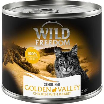 Krmivo pro kočku 6x200g Wild Freedom Adult Sterilised – bez obilovin - Golden Valley Sterilised – králík a kuře
