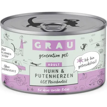 Krmivo pro kočku 6x200g GRAU Adult bez obilovin - kuřecí s krůtími srdíčky