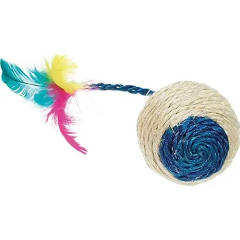 Hračka pro kočku 2ks Karlie Sisalový míček na hraní s peřím a chrastítkem