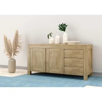 Komoda Buková komoda DONELLA z masivu Barevné provedení: Mahagon, Dvířka: Dvířka - čiré sklo, Horní deska: Varianta A