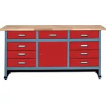 Dílenský stůl Monti, 84 x 170 x 60 cm, 9 zásuvek, 1 skříňka