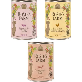 Krmivo pro psa 24x400g Rosie's Farm Adult - Míchané balení (kuřecí a krůtí, hovězí, jehněčí)