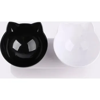 Miska pro psa Dvojitá miska pro kočky a psy | protiskluzová s podstavcem - Černý a bílý