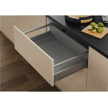 Úložný box Blum Kuchyňský box - Merivobox "E" s relingem 40kg / Indium šedá 270 mm