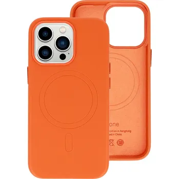 Pouzdro na mobilní telefon Zadní kryt MagSafe Leather pro Iphone 15 Plus Orange