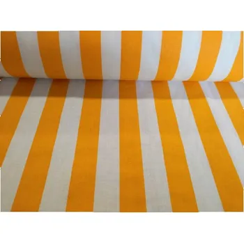 Plátno, bavlna, žluté pruhy na bílé, metráž