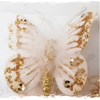 Hračka pro kočku Klips s motýlem 5 cm sv. růžová s peřím