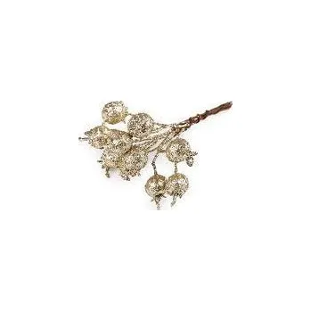 umělá květina Umělá jeřabina s glitry na drátku, zlatá