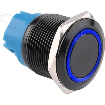 vypínač Spínač kovový s aretací, černý, průměr 25mm, IP65 Modrá 110-220 V AC