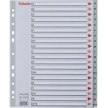 Barevné rejstříky, šedá, A4 Maxi, plast, A-Z, ESSELTE
