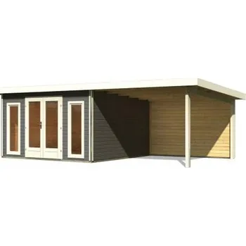 Zahradní domek dřevěný domek KARIBU RADEBURG 3 + přístavek 330 cm včetně zadní stěny (31489) terragrau