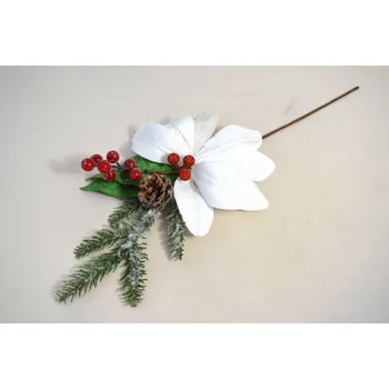 Vánoční dekorace Větvička bobule, bílá ván. hvězda 54cm