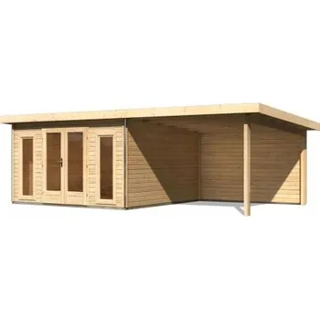Zahradní domek dřevěný domek KARIBU RADEBURG 3 + přístavek 330 cm včetně zadní stěny (31488) natur