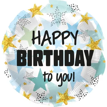 Balónek Folat Balonek fóliový Happy Birthday To You s hvězdami, 45 cm
