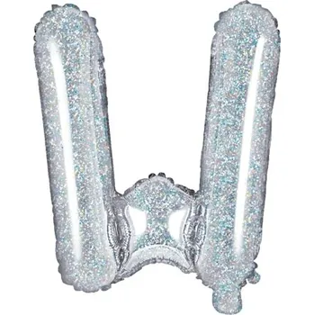 Balónek PartyDeco Fóliové písmeno W holografické stříbrné, 35 cm