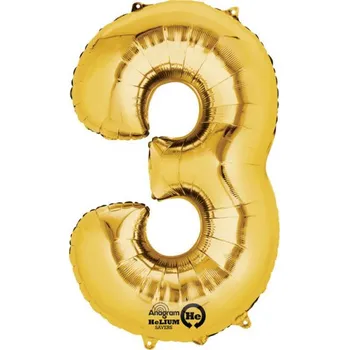 Balónek Amscan / Reithmüller Fóliové číslo 3 zlaté, 88 cm
