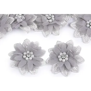 Květ s broušeným kamínkem a korálky k našití a nalepení Ø5 cm