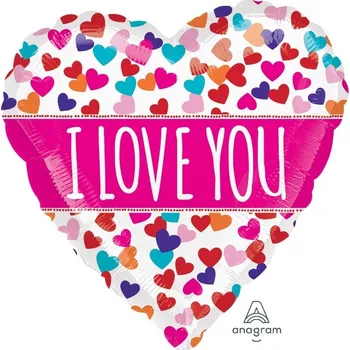 Balónek Amscan / Reithmüller Balonek fóliový srdce I love you s barevnými srdíčky, 53 cm