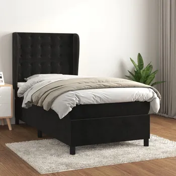 Postel vidaXL Box spring postel s matrací 100x200 cm samet [3129437] Barva: Černá