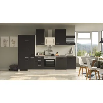 Kuchyňská linka Kuchyňský blok se spotřebiči Flex Well Santo 310 cm barva čela antracitová matná barva korpusu san remo dub světlá