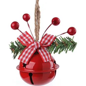 Vánoční dekorace Kovový zvoneček, rolnička k zavěšení - (Ø40 mm) červená