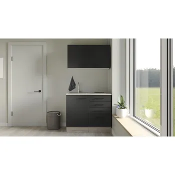 Kuchyňská linka Minikuchyně se spotřebiči Flex Well Capri 100 cm barva čela matně černá barva korpusu divoký dub