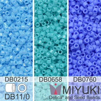 Korálek Korálky Miyuki Delica 11/0. Barevné variace č. 23 DB0658, DB0215, DB0760. Balení 3x5g