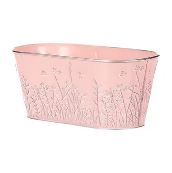 Obal na květináč Obal na květiny kovový -truhlík - barva růžová.