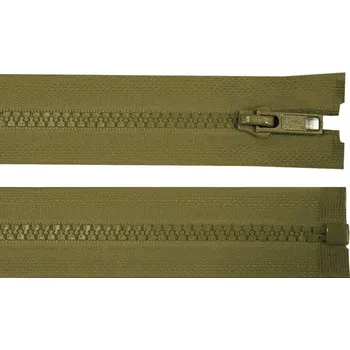Zip Kostěný zip No 5 délka 55 cm bundový - zelená khaki tmavá