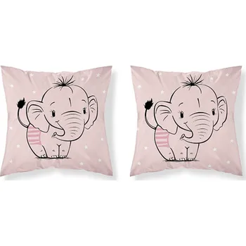 Povlečení Dětský potah na polštář 40x40 cm - Slůně / růžová