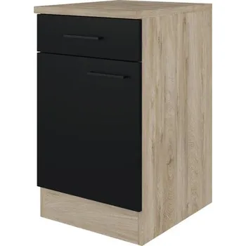Kuchyňská skříňka Kuchyňská skříňka spodní s dvířky a zásuvkou Flex Well Capri ŠxHxV 50 x 60 x 85 cm čelo černá matná korpus divoký dub