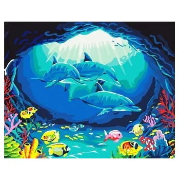 Set školních potřeb Malowanie po numerach - Rodzina delfinów 40x50cm