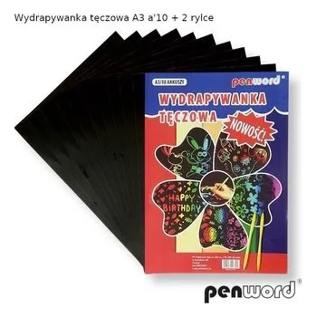 Set školních potřeb Wydrapywanka tęczowa A3 10 arkuszy + 2 rylce