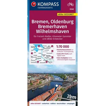 KOMPASS Fahrradkarte 3340 Bremen, Oldenburg, Bremerhaven, Wilhelmshaven 1:70.000