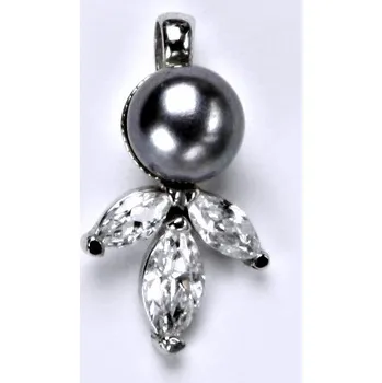 Přívěsek Stříbrný přívěsek přírodní perla černá a zirkony - P1248 (Stříbrný přívěsek s perlou 8 mm)
