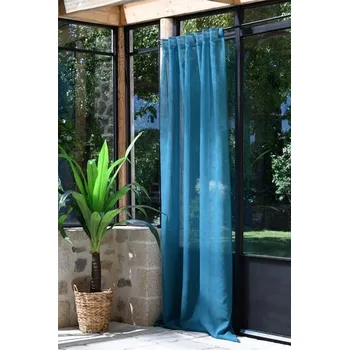 Dekorační záclona s poutky režného vzhledu DERBY tyrkysová 140x260 cm (cena za 1 kus) France