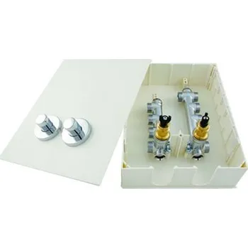 SANIBOX rozdělovač pro sanitární rozvody 6 x studená a 4 x teplá voda, včetně svislé skříně