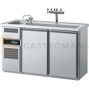 Chladící barový stůl 1550x700x980 mm, 2 dvéřový, dřez na levé straně | RILLING, AGT M721L 81-1/1