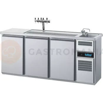 Chladící barový stůl 2100x700x980 mm, 3dvéřový, dřez na pravé straně | RILLING, AGT M731R 81-1/1/1