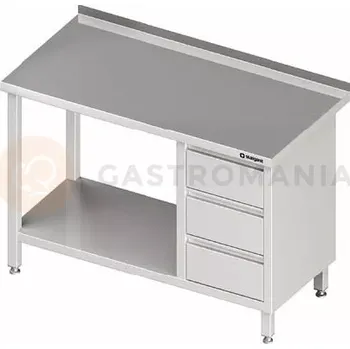 Kuchyňská linka Stůl nerezový přístěnný s blokem se třemi zásuvkami na pravé straně s policí 800x700x850 mm | STALGAST, 980397080