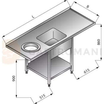 Nerezový dřez Stůl s jednokomorovým dřezem a otvorem na odpadky a policí vlevo, 1800x700x900 mm | LOZAMET, LO351/L