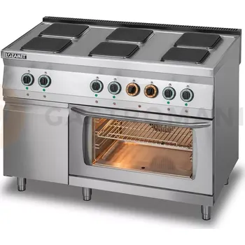 Sporák Elektrický sporák se 6 plotýnkami a elektrickou troubou a termooběhem GN 1/1, se skříňkou | LOZAMET, L700.KE6-PET+SD