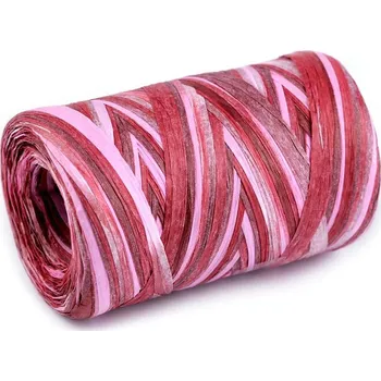 Příze Lýko rafie k pletení tašek - přírodní multicolor, šíře 5-8 mm - 2 růžová