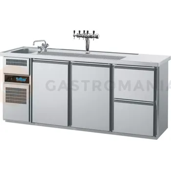 Chladící barový stůl 2100x700x980 mm, 2 zásuvky, 2dvéřový, dřez na levé straně | RILLING, AGT M731L 81-1/1/2