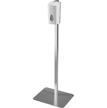 Dávkovač mýdla Sanela Nerezové dávkovače - Automatický dávkovač mýdla a tekuté dezinfekce s ocelovým stojanem, nerez/bílá SLDN 08ES